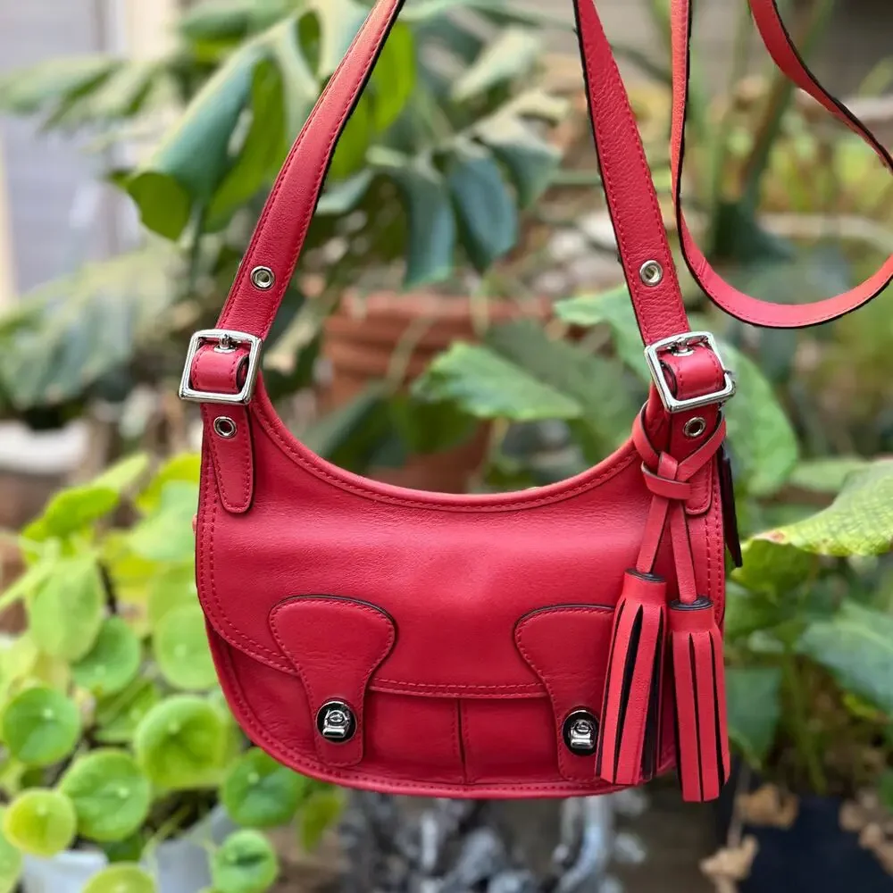 Coach Legacy Amanda 19925 Coral Red Leather Flap Crossbody Tassel Bag